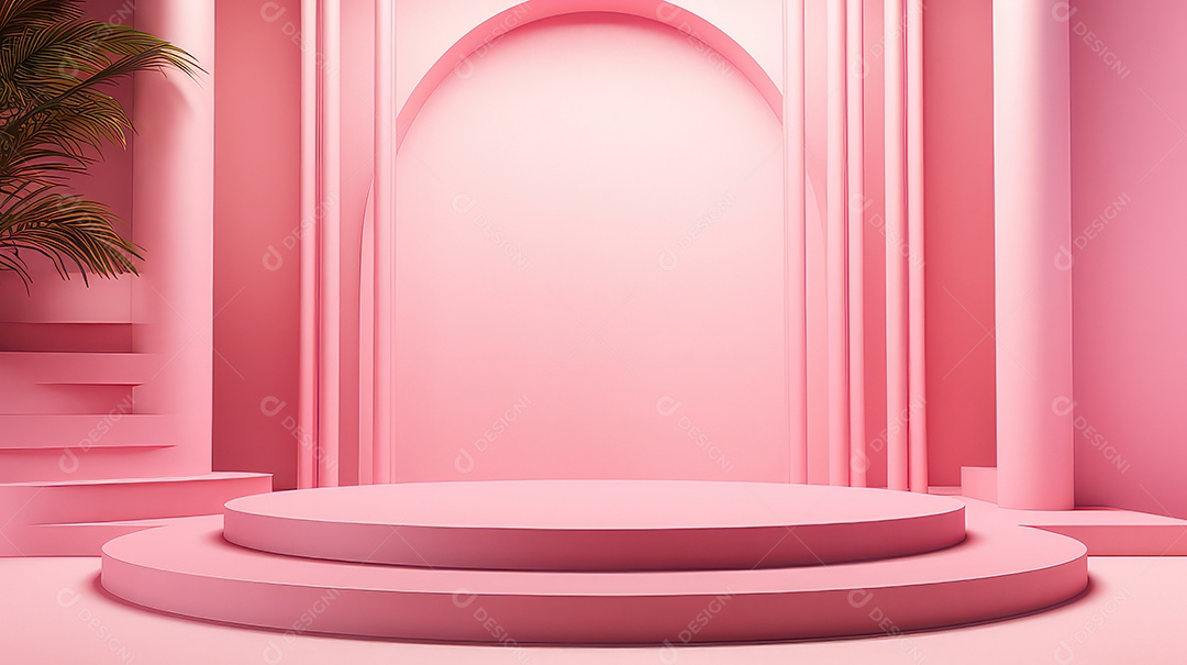Cena minimalista abstrata com formas geométricas fundo rosa
