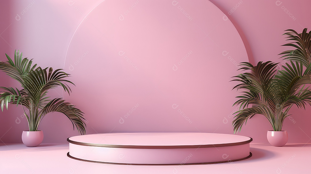 Renderização 3D de formas geométricas minimalistas pódio rosa