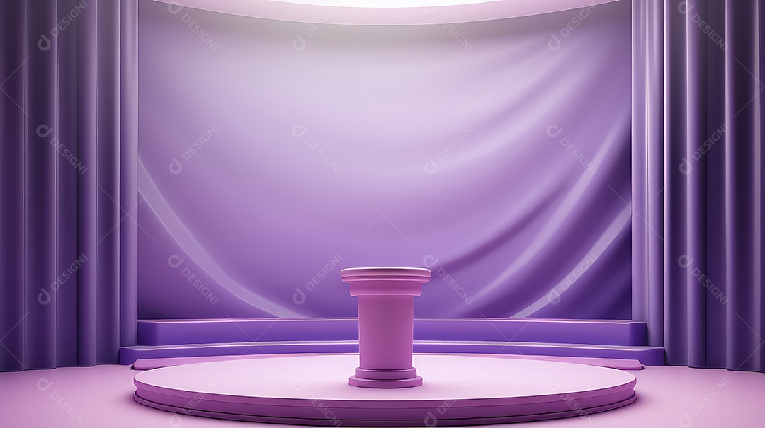 Pódio roxo com pedestal e cortina