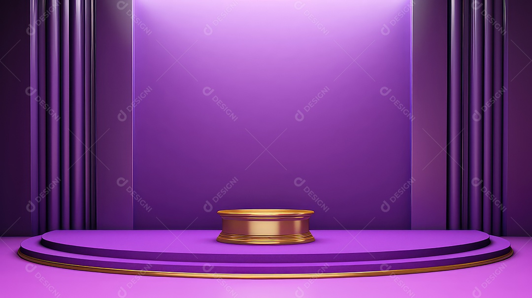 Pódio roxo com fundo de cortina roxo