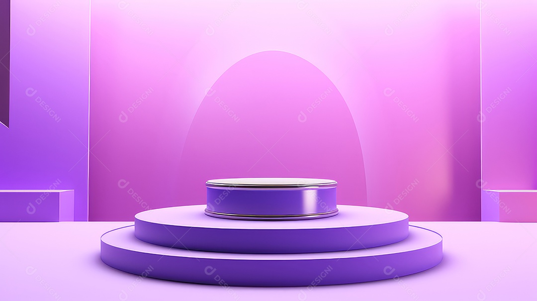 Pódio redondo roxo sobre fundo rosa