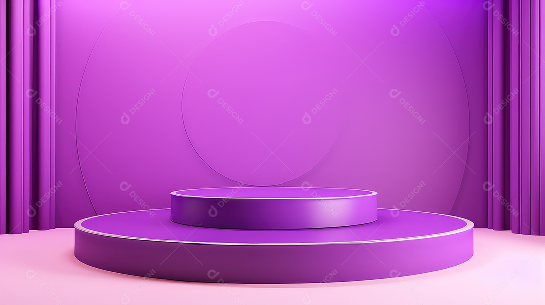 Pódio redondo roxo sobre fundo rosa