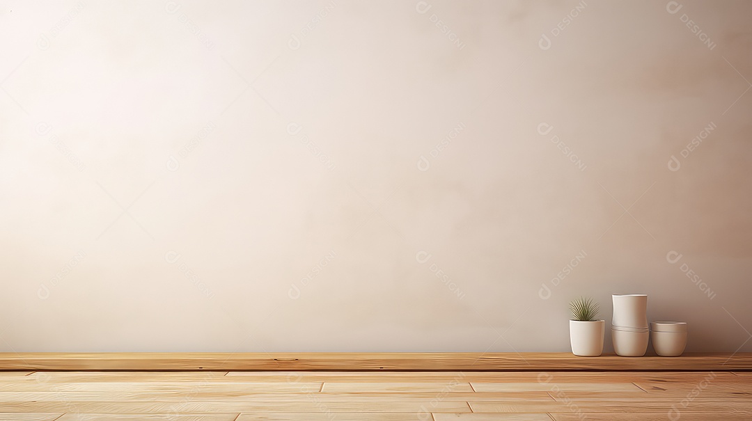 Sala vazia com três vasos e parede em branco renderização 3D