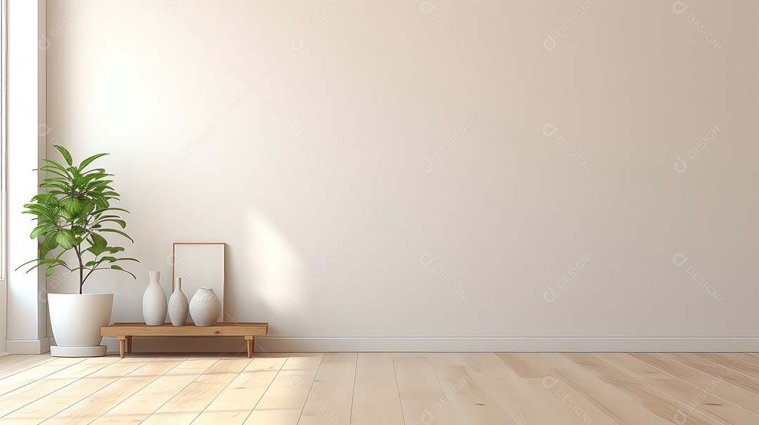 Interior com planta em vaso ilustração renderizada em 3D