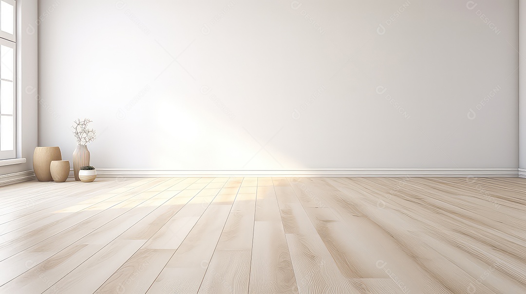 Interior de uma sala moderna e iluminada com parede branca