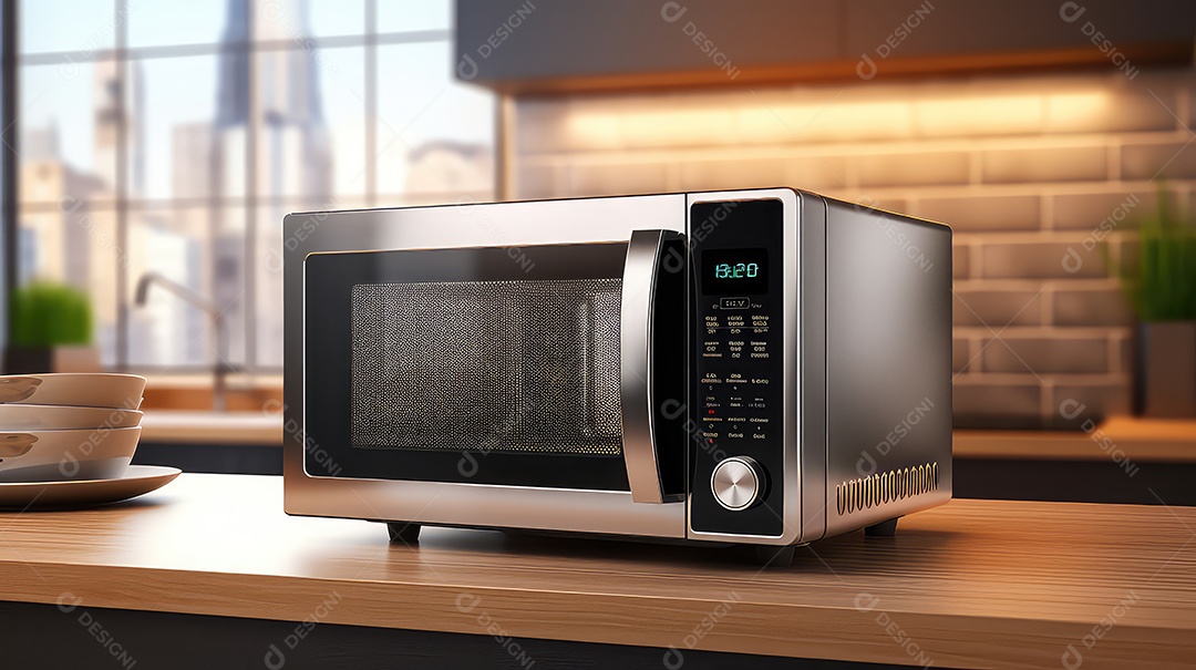 Forno de micro ondas na mesa da cozinha