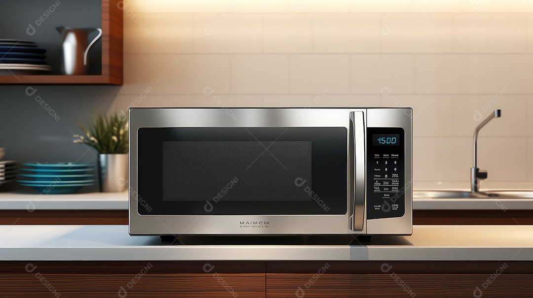 Interior de uma cozinha moderna com frutas e vegetais frescos