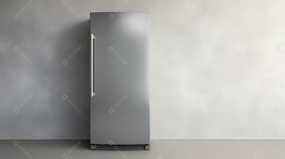 Geladeira em frente a uma parede cinza renderização 3D