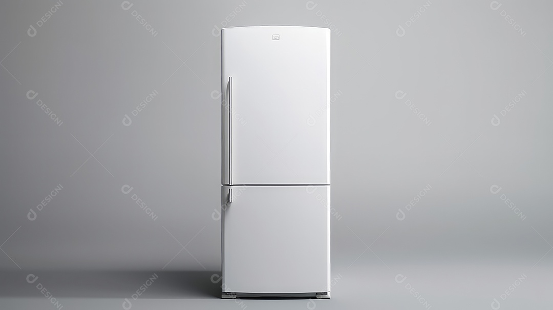 Geladeira em frente a uma parede cinza renderização 3D