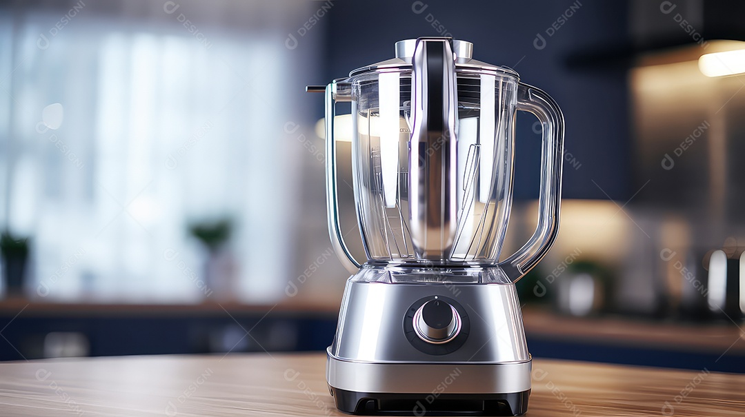 Liquidificador sobre a mesa da cozinha fundo desfocado