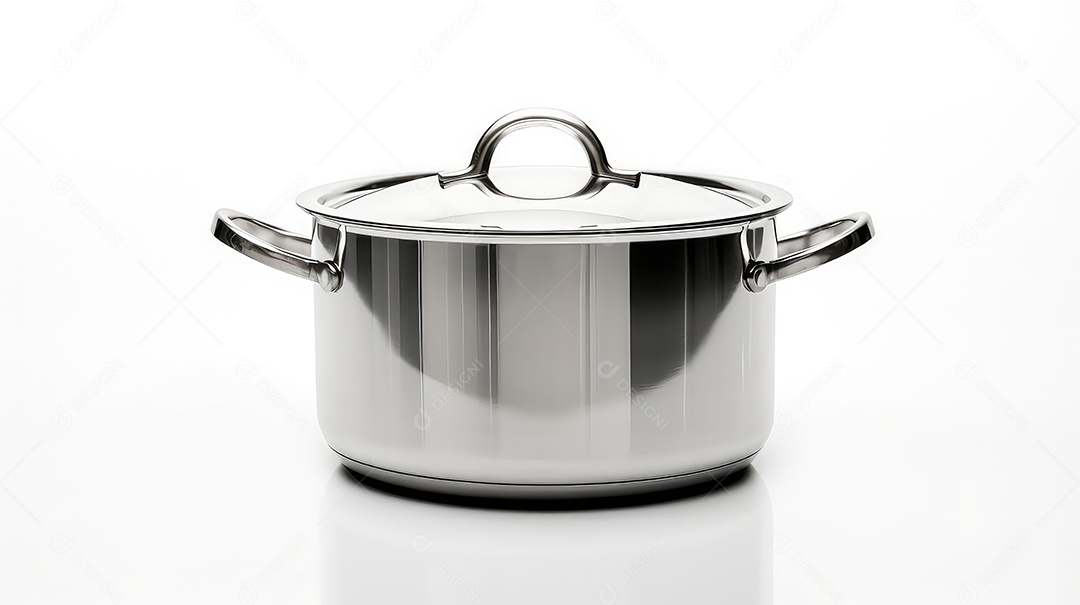 Renderização 3D de uma panela de aço inoxidável isolada em fundo branco