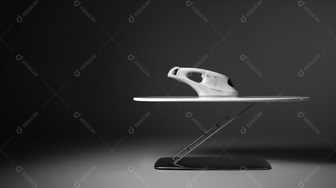 Ferro de passar em cima da tábua sobre fundo preto