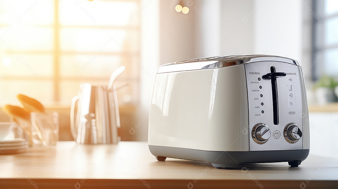 Torradeira moderna sobre a mesa da cozinha