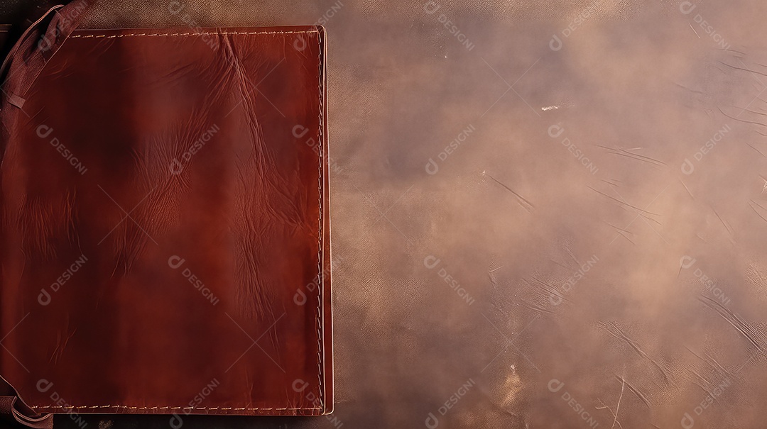 Livro de couro vintage sobre fundo de madeira