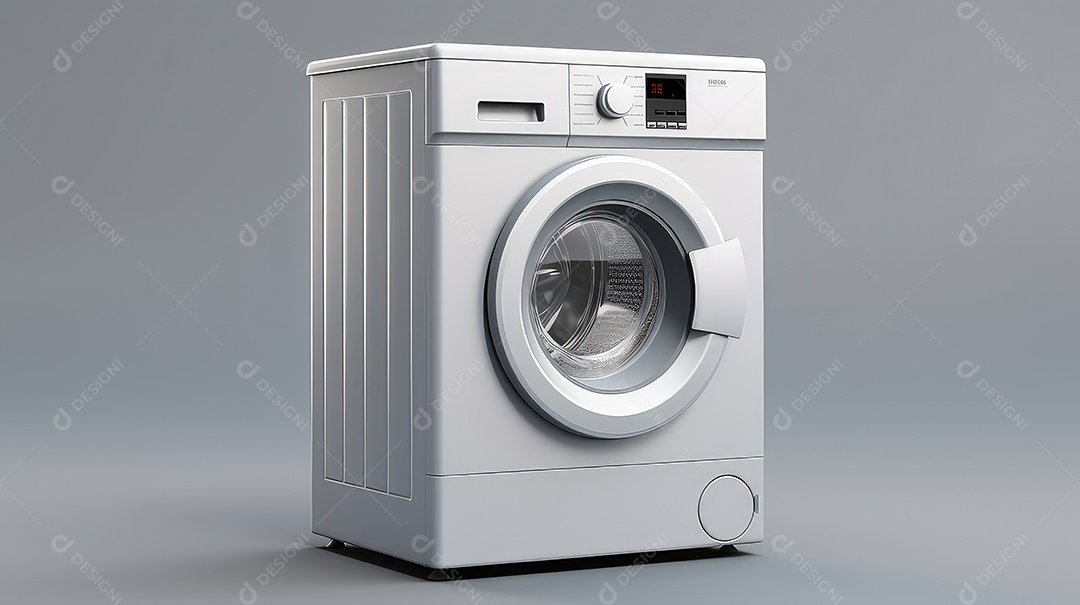 Máquina de lavar roupa em fundo de parede cinza