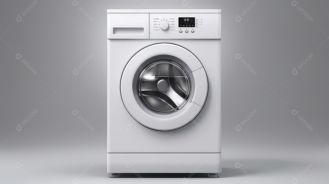 Máquina de lavar roupa em fundo de parede cinza