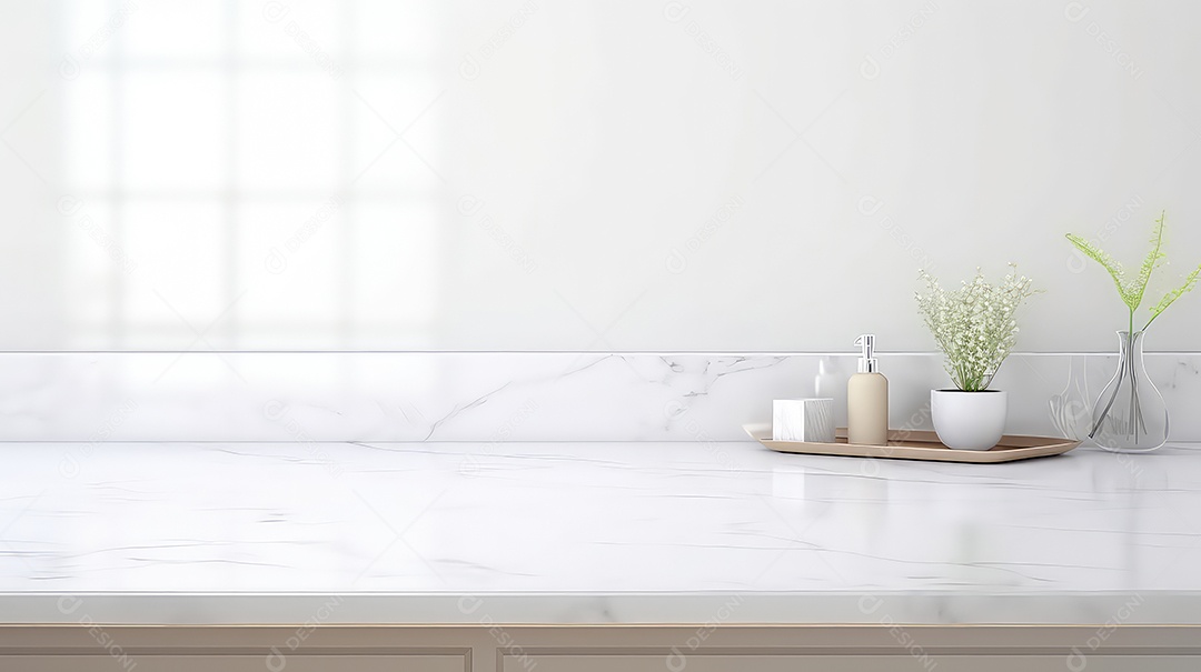 Frascos de cosméticos brancos sobre mesa de mármore branco