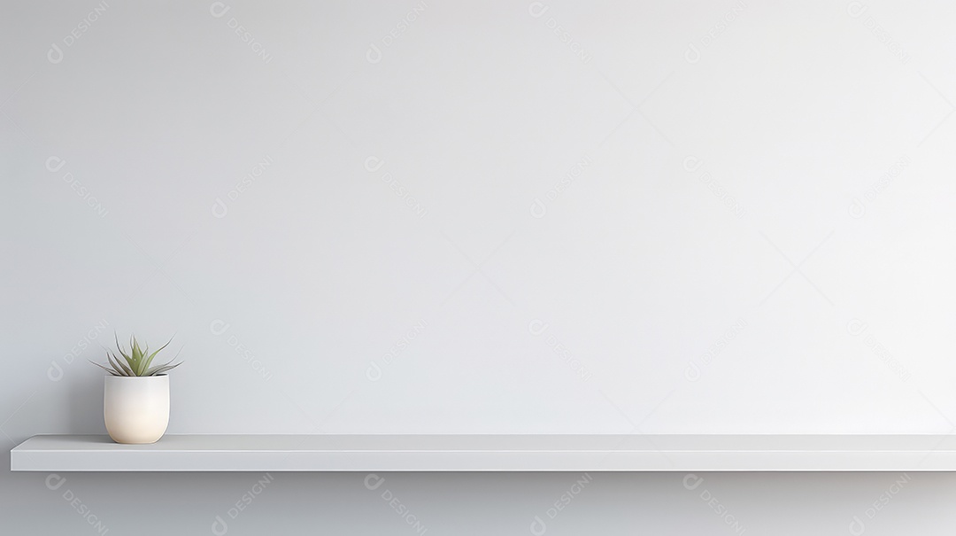 Prateleira branca vazia sobre fundo de parede branca