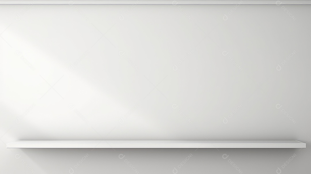 Prateleira branca vazia sobre fundo de parede branca