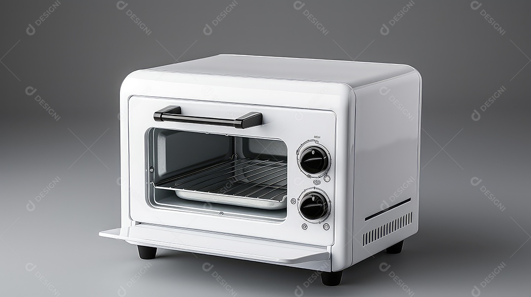 Um forno de micro-ondas branco isolado em fundo cinza