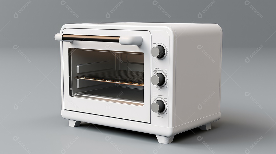 Um forno de micro ondas branco isolado em fundo cinza