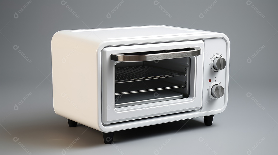 Um forno de micro ondas branco isolado em fundo cinza