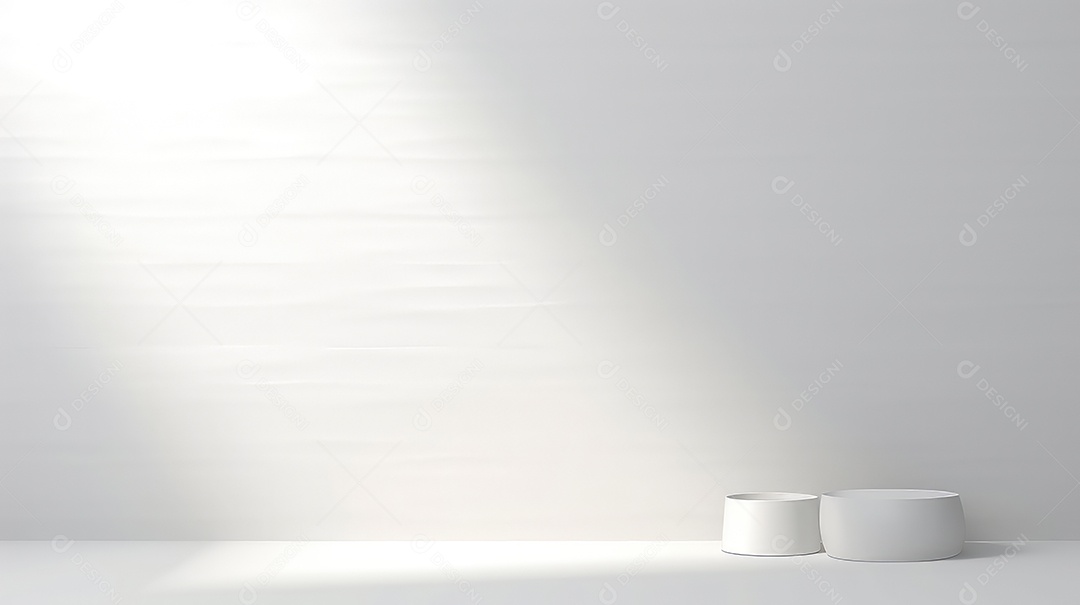 Pódio branco para apresentação de produto com sombra na parede