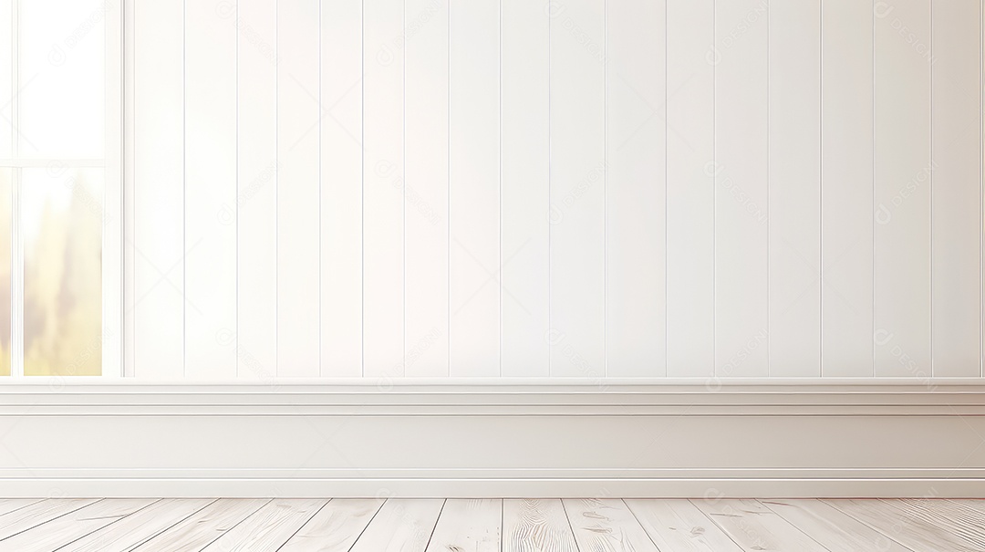 Interior com parede branca e piso de madeira ilustração de renderização 3D