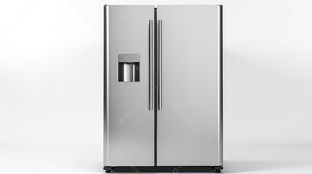 Uma geladeira preta isolada em fundo branco de estúdio