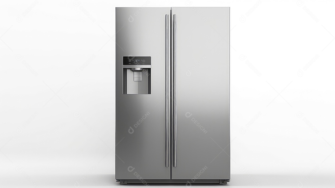 Uma geladeira preta isolada em fundo branco de estúdio