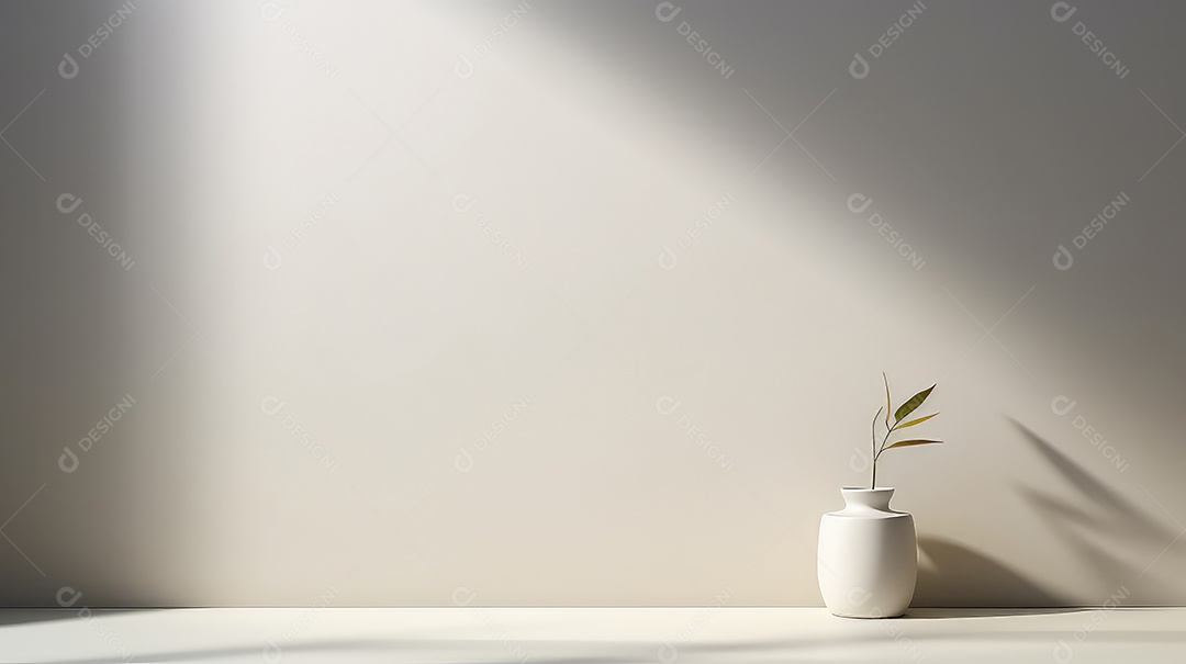 Renderização 3D de vaso com planta em fundo de parede branca