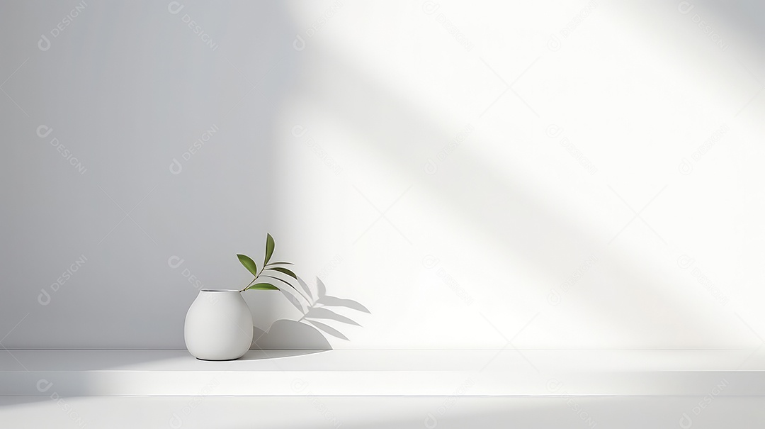 Renderização 3D de vaso com planta em fundo de parede branca