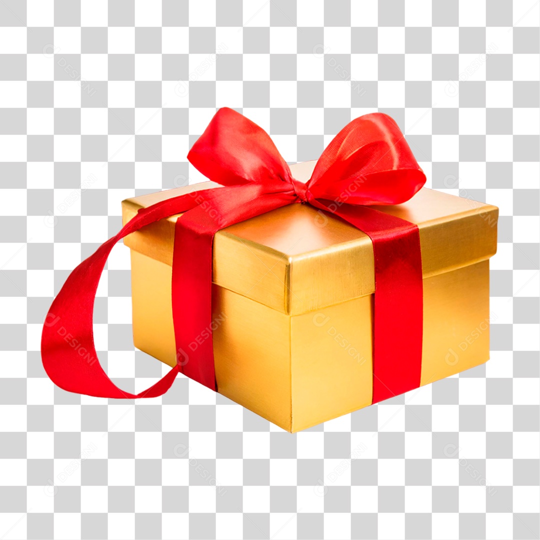 Caixa de Presente Dourada PNG Transparente