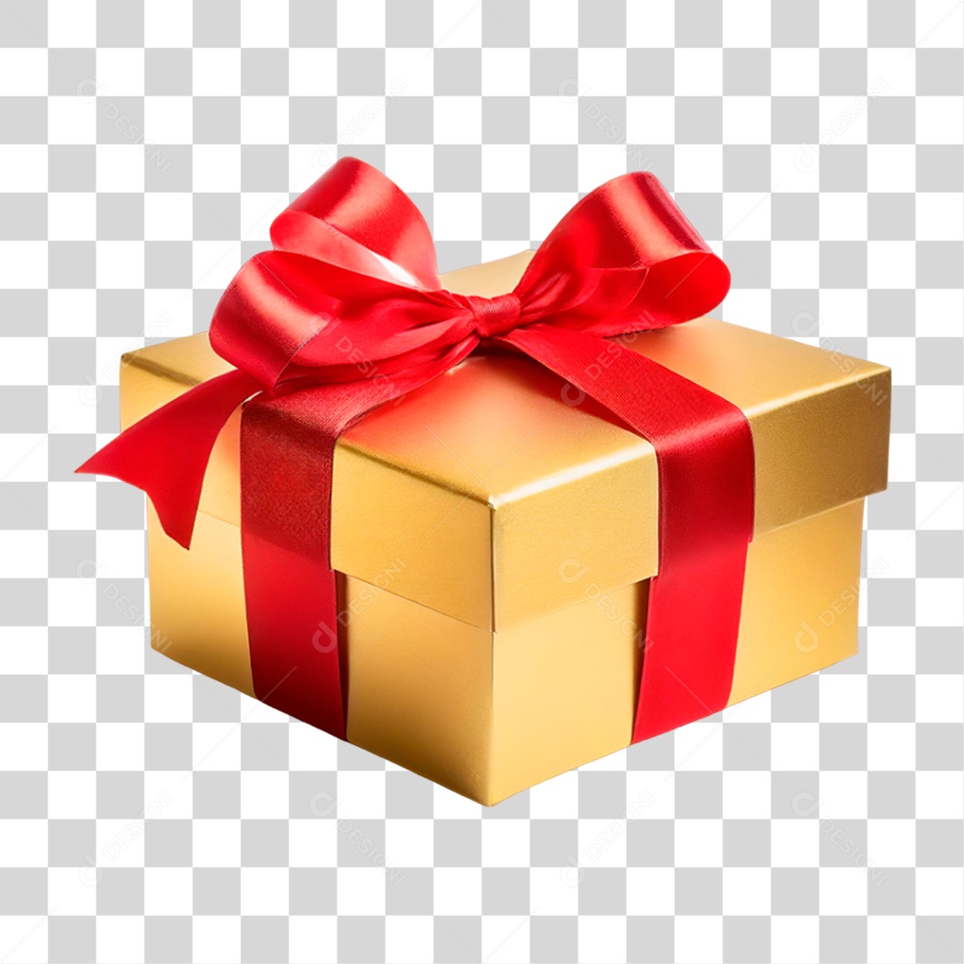 Caixa de Presente Dourada PNG Transparente