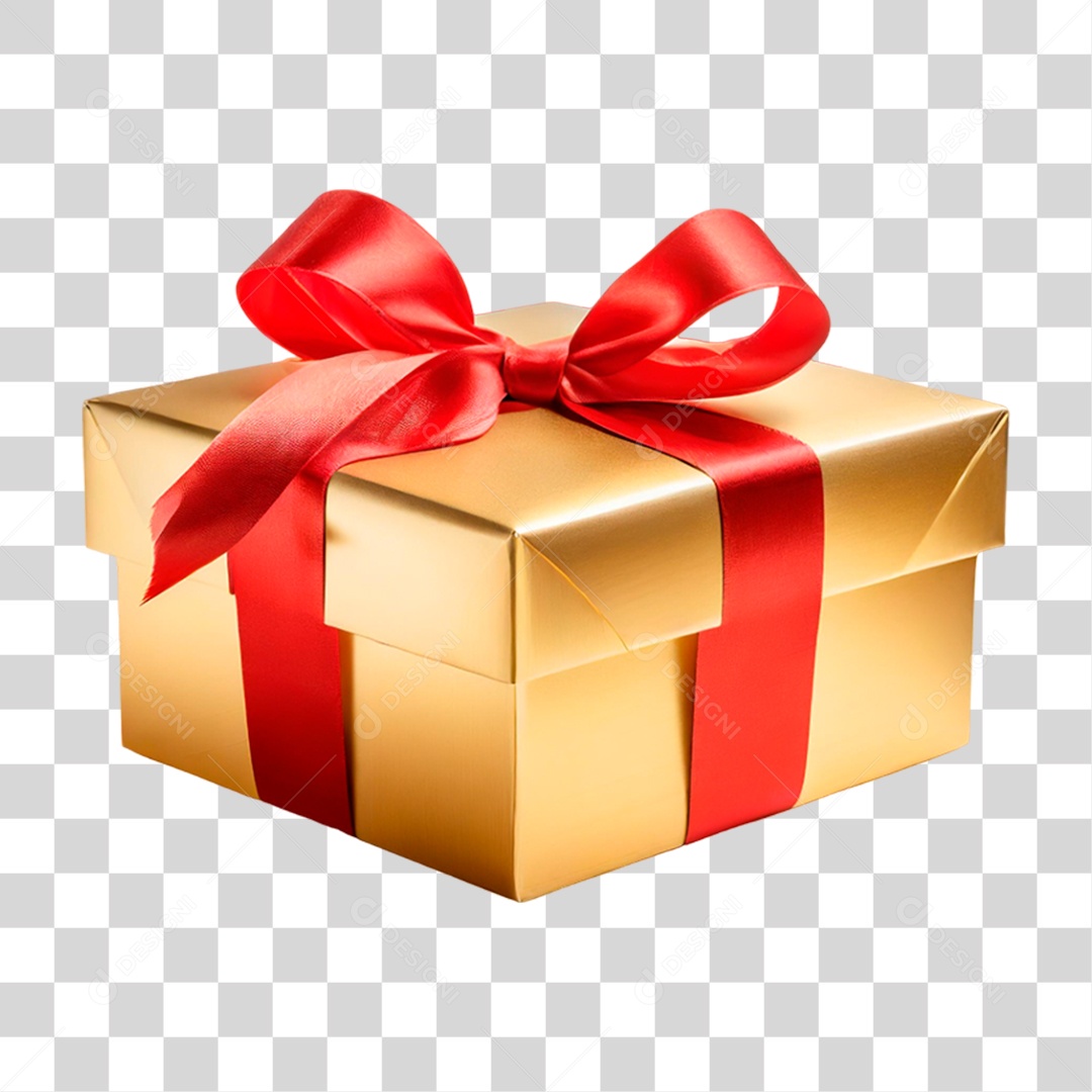 Caixa de Presente Dourada PNG Transparente