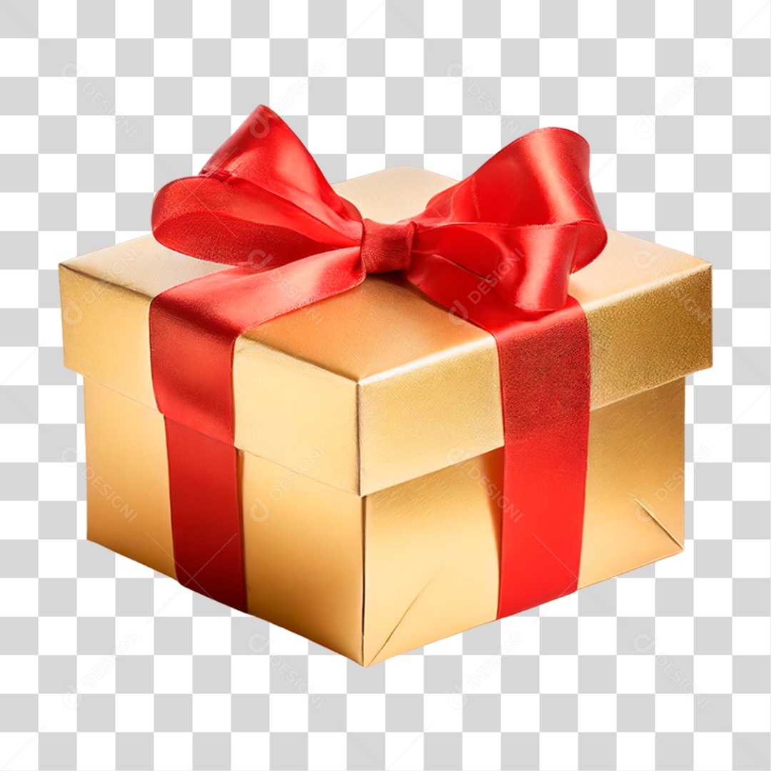 Caixa de Presente Dourada PNG Transparente