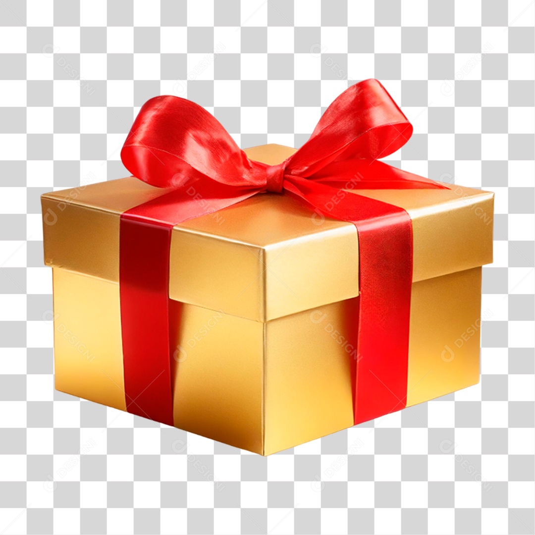 Caixa de Presente Dourada PNG Transparente