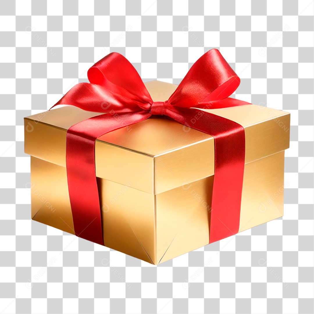 Caixa de Presente Dourada PNG Transparente