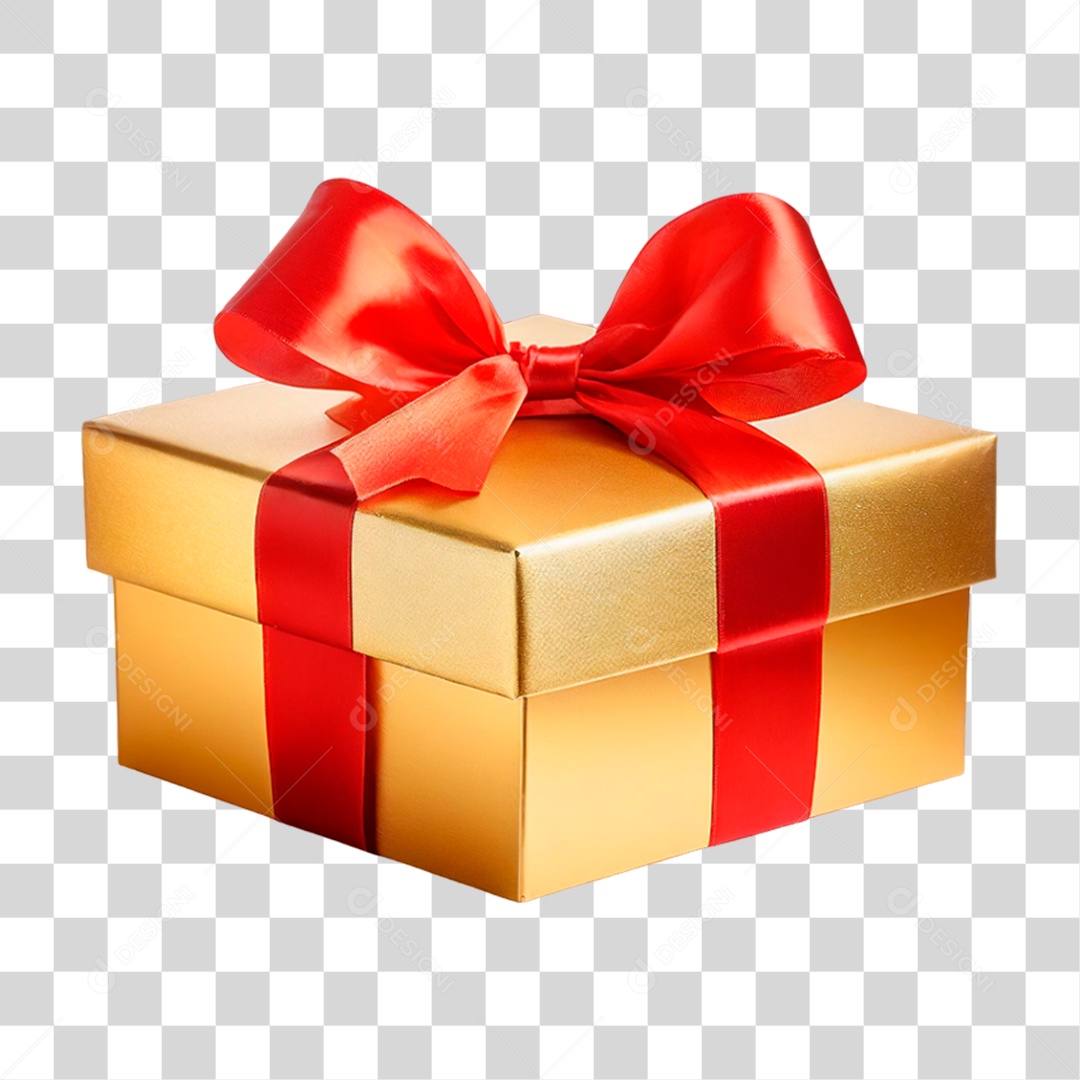 Caixa de Presente Dourada PNG Transparente