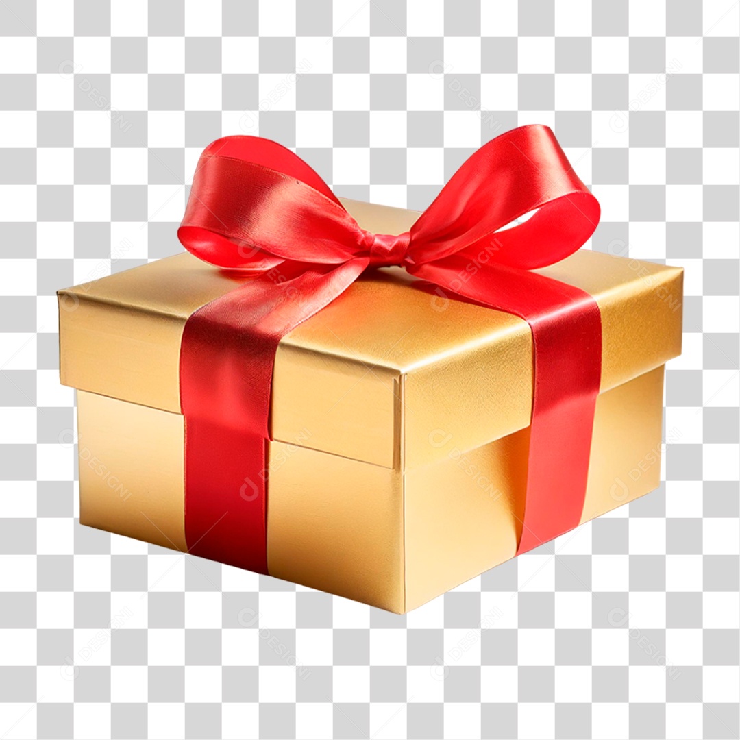 Caixa de Presente Dourada PNG Transparente