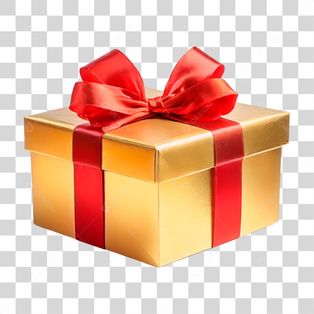 Caixa de Presente Dourada PNG Transparente