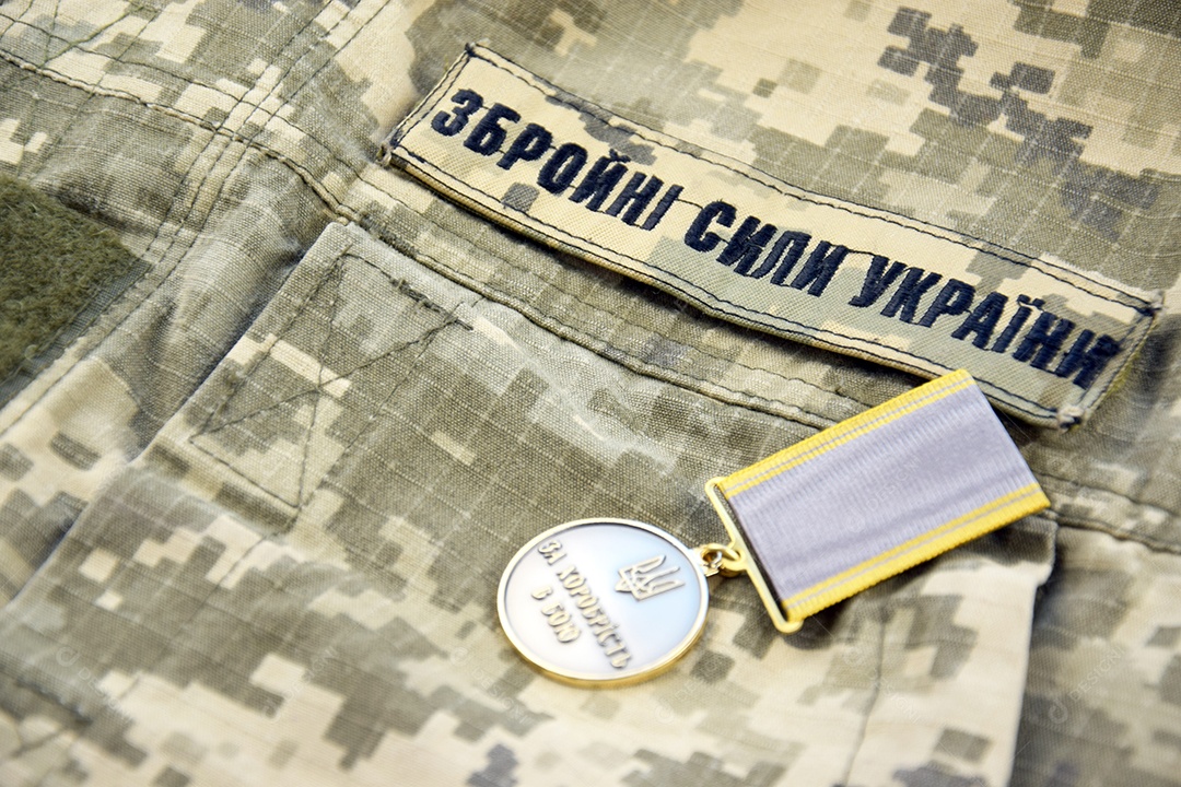 Medalha por bravura na batalha dos militares ucranianos em um fundo de pixel