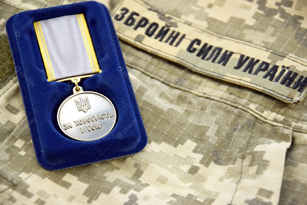 Medalha por bravura na batalha dos militares ucranianos em um fundo de pixel