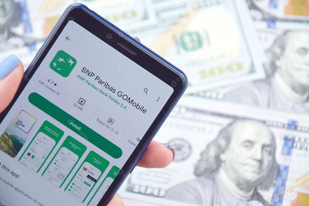 Aplicativo móvel de banco BNP Paribas em tela de celular