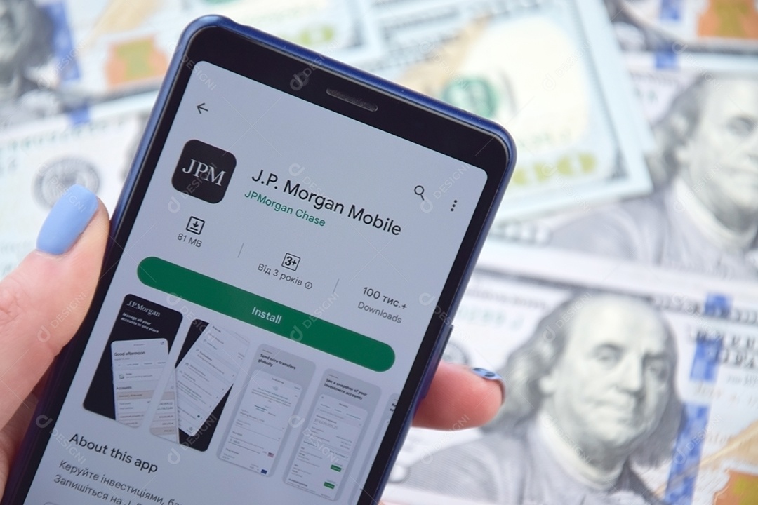 Aplicativo bancário móvel Morgan na tela do telefone