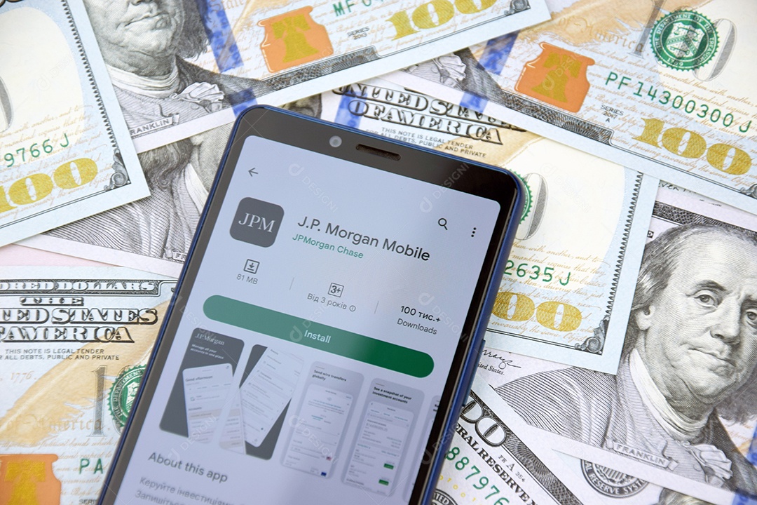 Aplicativo bancário móvel Morgan na tela do smartphone