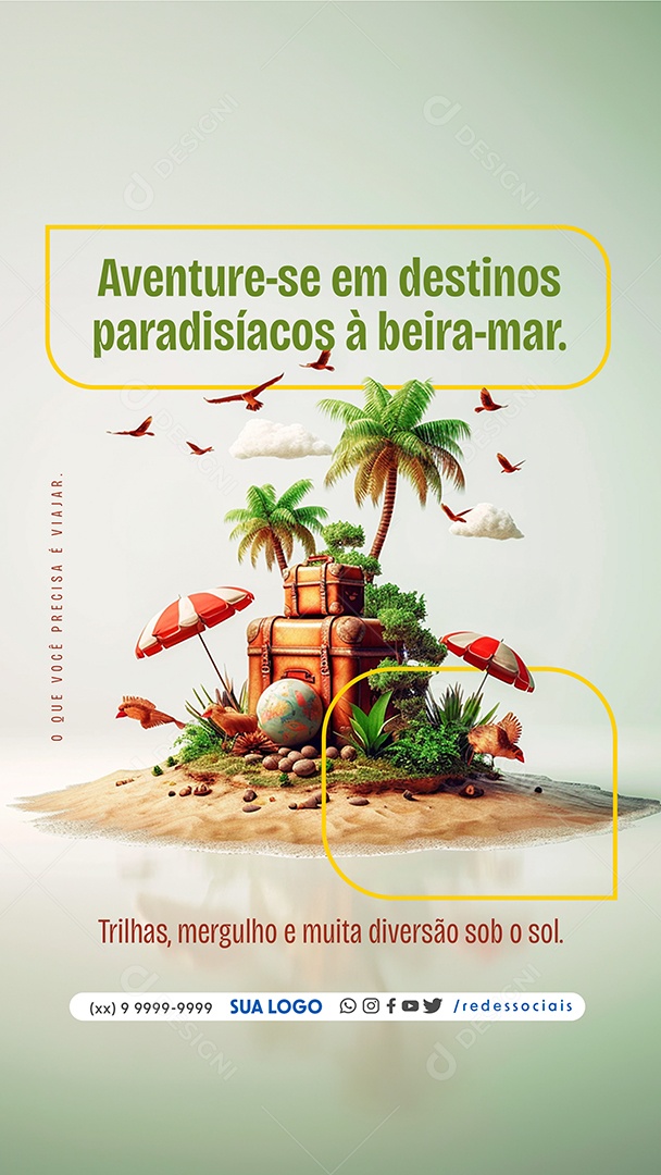 Story Aventure-se em Destinos Paradisíacos a Beira-Mar Trilhas Mergulhos Socia Media PSD Editável