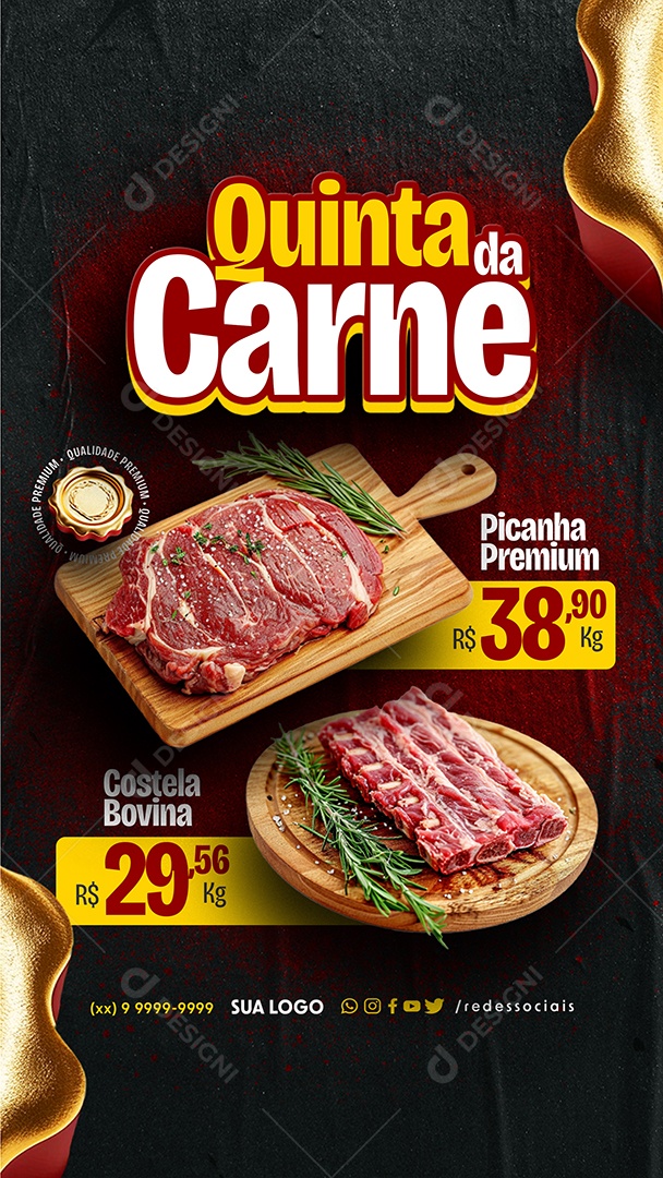 Story Quinta da Carne Picanha Premium Costela Bovina Social Media PSD Editável