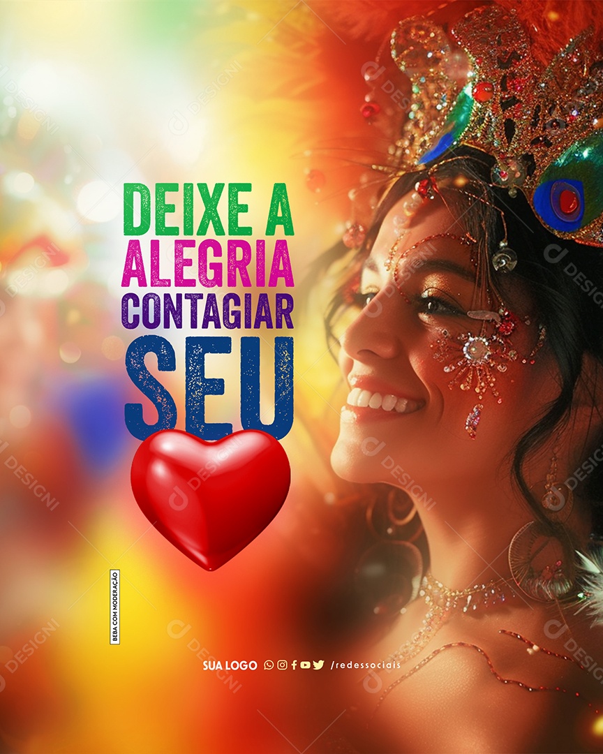Carnaval Deixe a Alegria Contagiar seu Coração Social Media PSD Editável