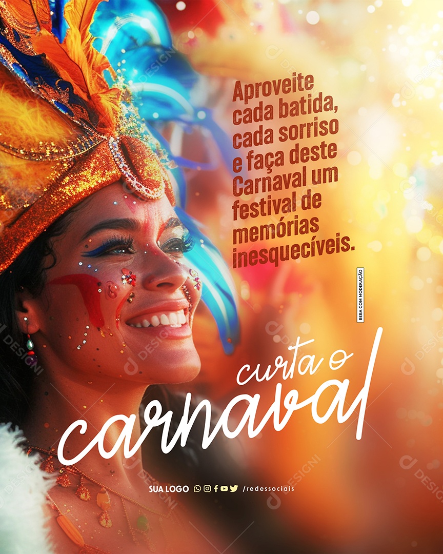 Curta o Carnaval Aproveite cada Batida Sorriso Social Media PSD Editável